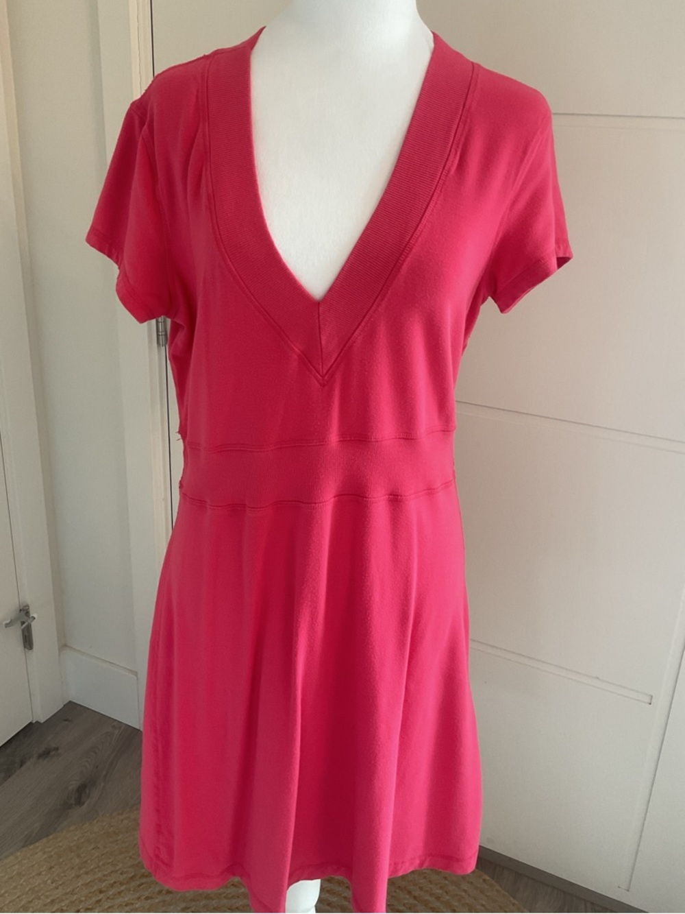Lululemon  Pink V-Neck Short-Sleeve Dress with Stretch.